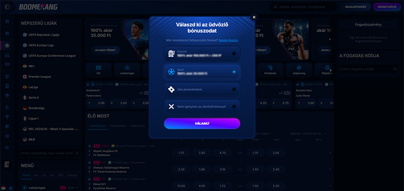 Boomerang Bet regisztráció