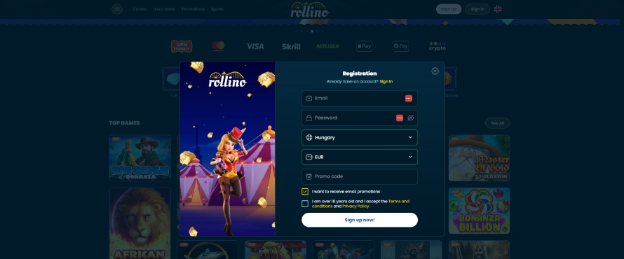 Rollino Casino regisztráció