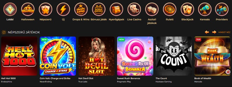 Vegazone Casino játékok