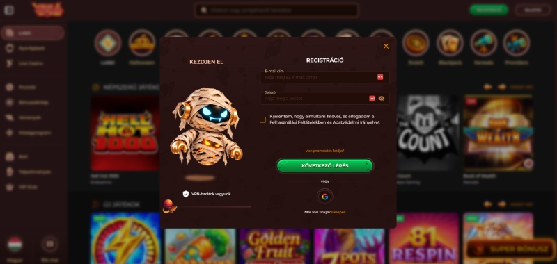 Vegazone Casino regisztráció