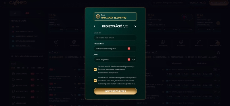 Cashed regisztráció